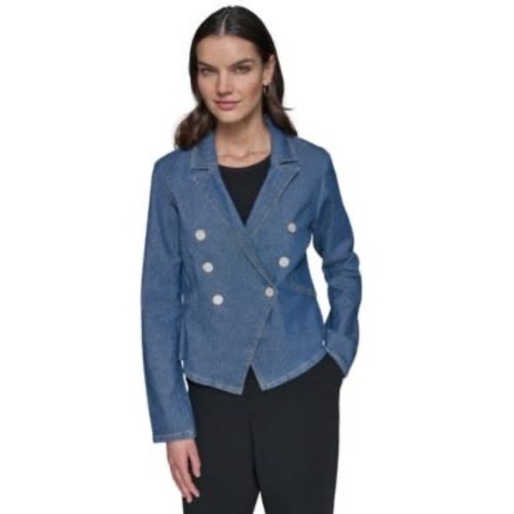 KARL LAGERFELD PARIS Double-Breasted Denim Jacket Size 8